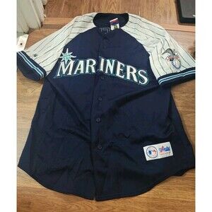 VTG 90s Majestic MLB Mens Large Seattle Mariners Ken Griffey Jr Baseball Jersey